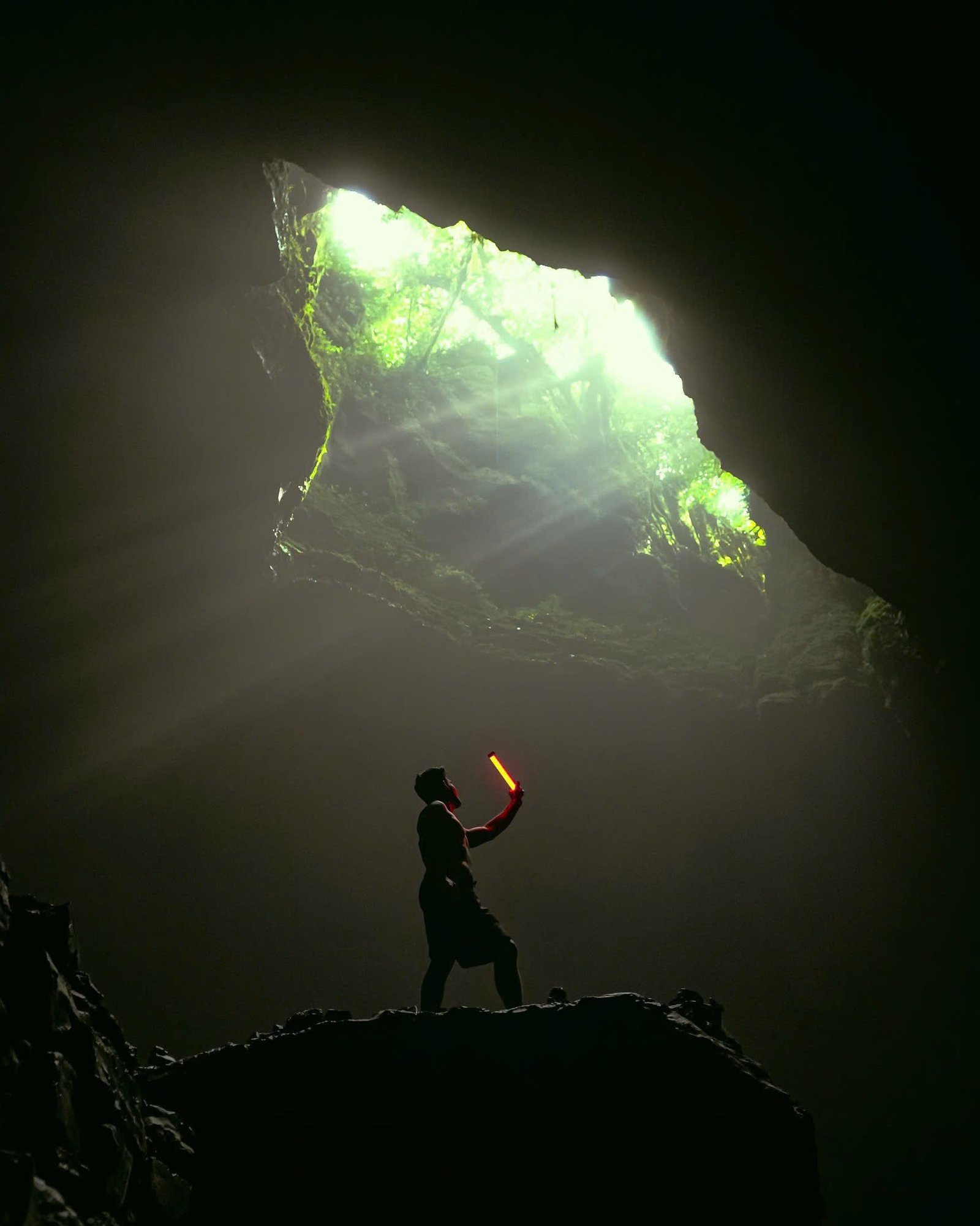 Light shining into a cave in Phong Nha